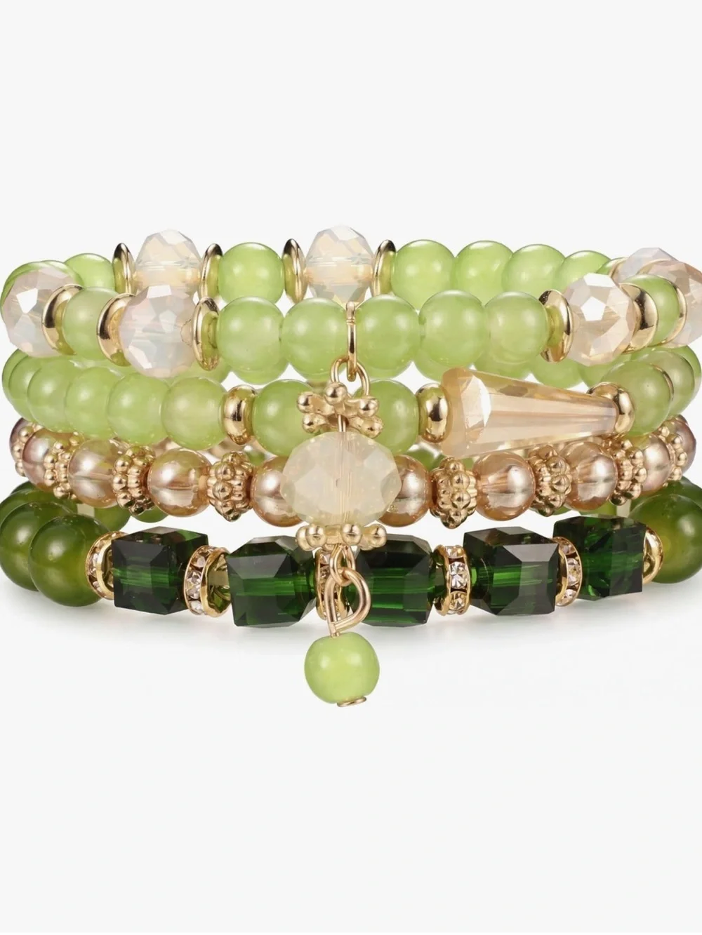 Anthropologie Green and Gold Stacked Bead Bracelet Set